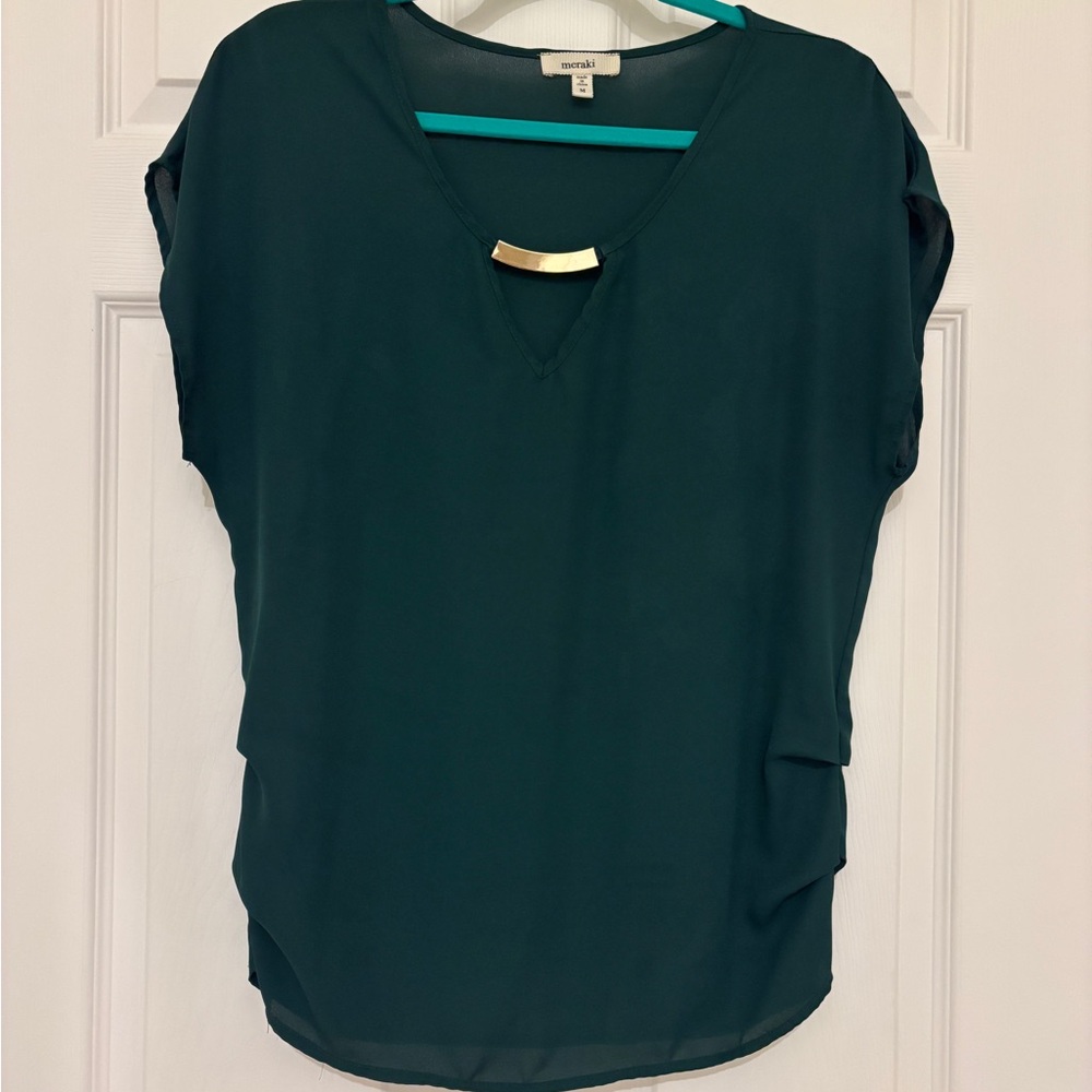 💜 Meraki Dark Green Teal Sheer Top 💜